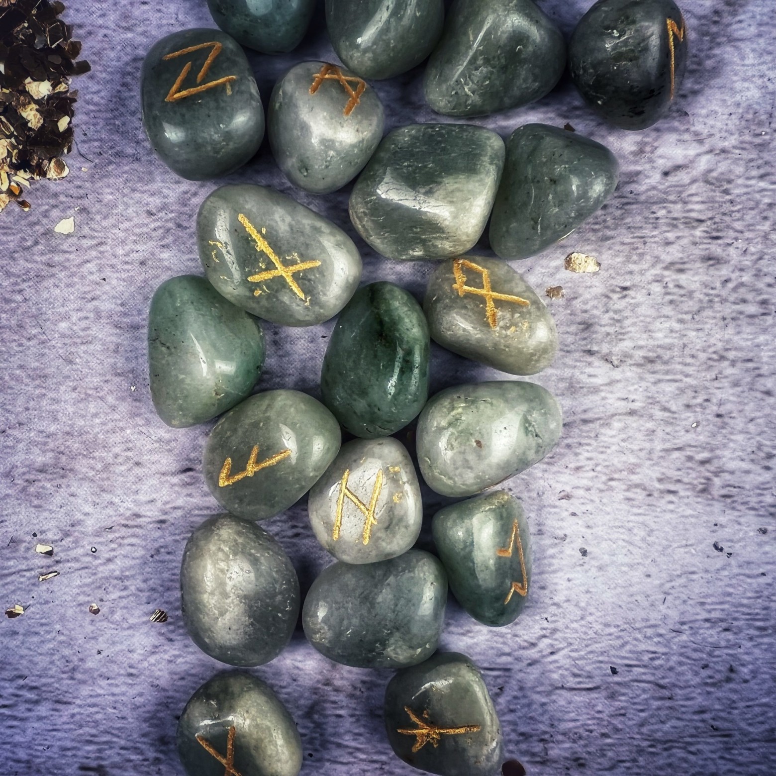 Green Aventurine Gemstone Rune Set