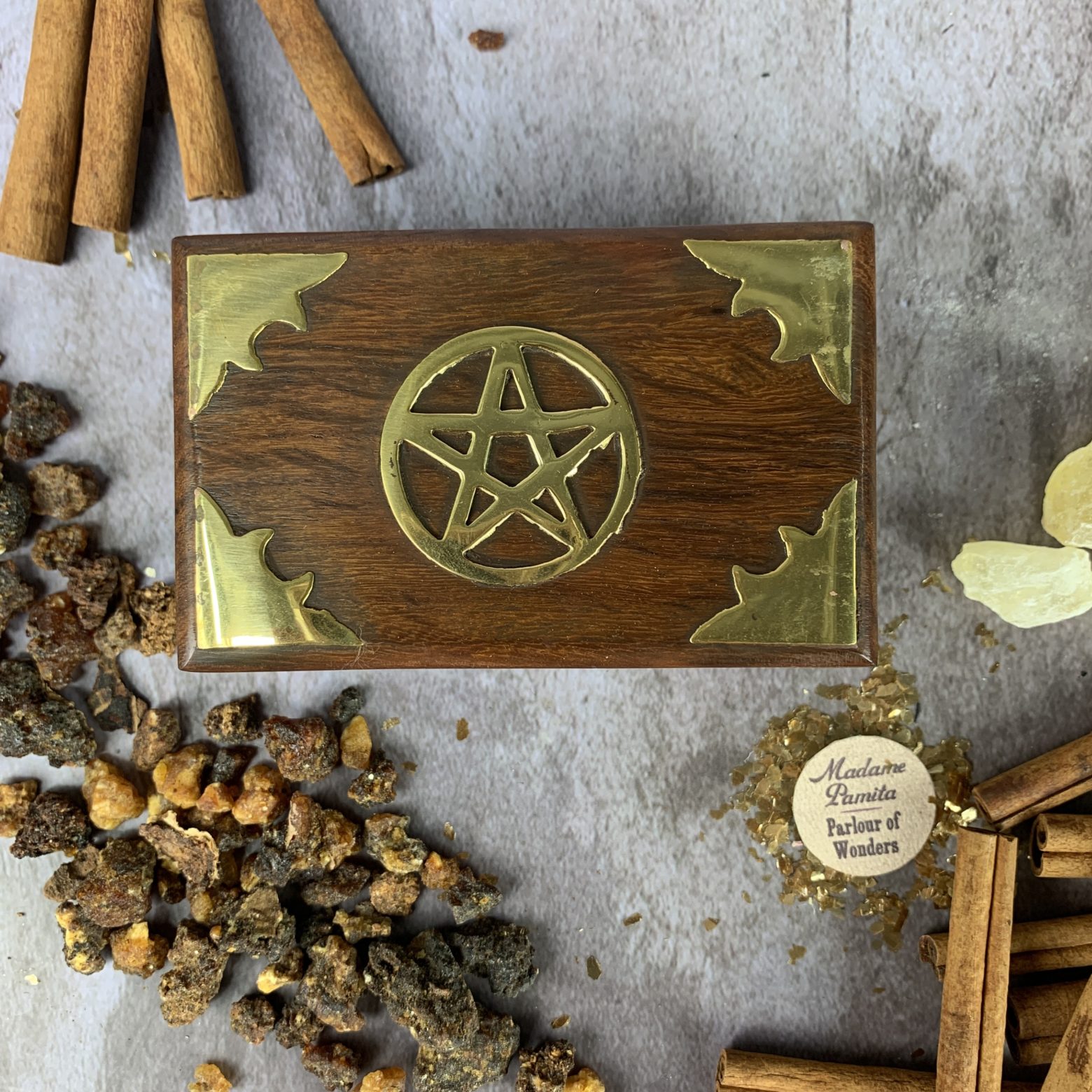 Brass Pentagram Wooden Spell Box
