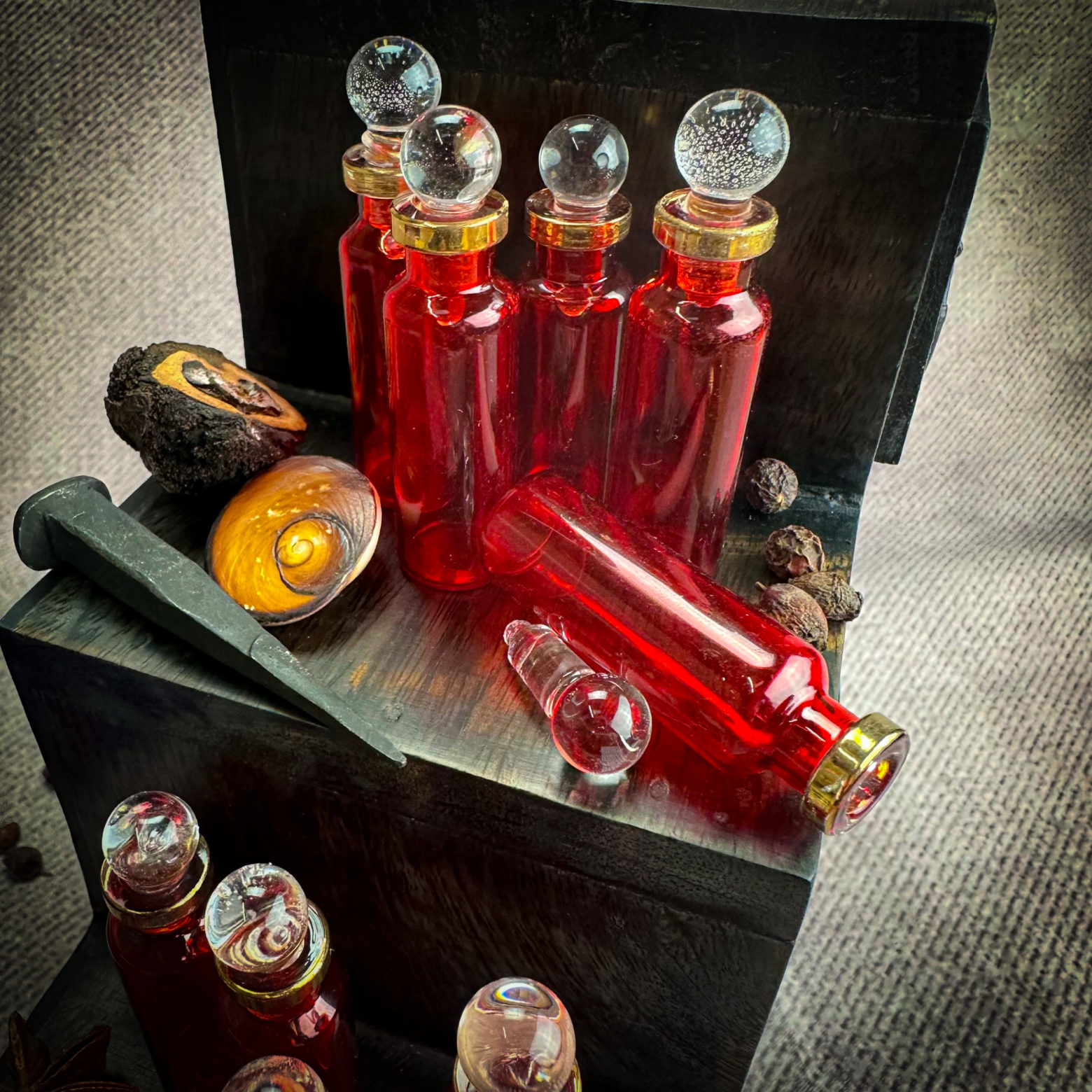 Hand-Blown Glass Potion Bottle - Small Slim Red